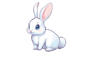 Fototapeta premium Cute rabbit sitting calmly with big eyes and soft white fur captured on a transparent background for creative use and design purposes
