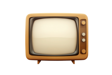 Retro TV blank screen mockup template showcasing a vintage television set with wooden accents on a transparent background suitable for design projects