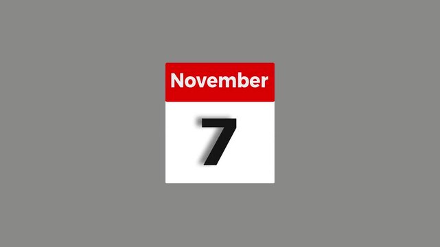 November month 7 date calendar icon animation. Digital November month calendar symbol background 4k animation.