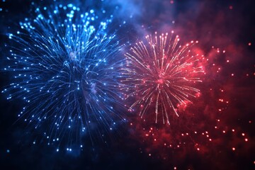 Vibrant blue and red fireworks explode against a darkened backdrop, creating a stunning display perfect for celebrations and events