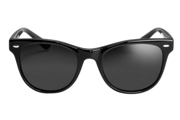 Classic black sunglasses showcased from the front view, designed for stylish summer outings, beach activities, and sunny days, perfect for adding flair to any outfit or adventure