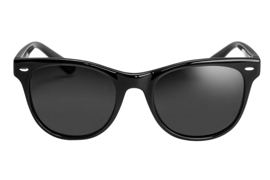 Classic black sunglasses showcased from the front view, designed for stylish summer outings, beach activities, and sunny days, perfect for adding flair to any outfit or adventure