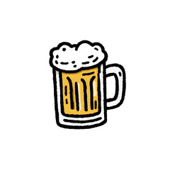Cartoon illustration of a beer mug with frothy foam on top, hand-drawn style on white background
