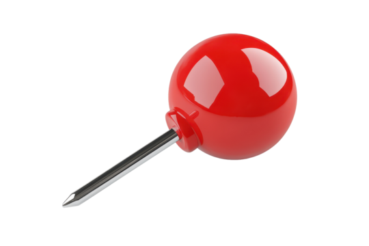Shiny red pin design for marking locations on maps or boards in various activities and events for improved navigation and orientation
