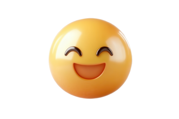 Bright and cheerful smiley emoji icon isolated on a transparent background, perfect for digital communication and expression, representing happiness and joy in various contexts