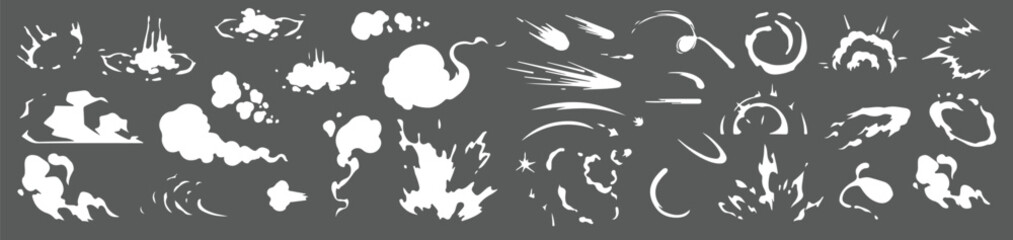 Smoke illustration set for special effects  template.vapor 2D VFX Clipart Steam clouds, mist, fume, fog, dust, explosion, or  element for animation eps file.