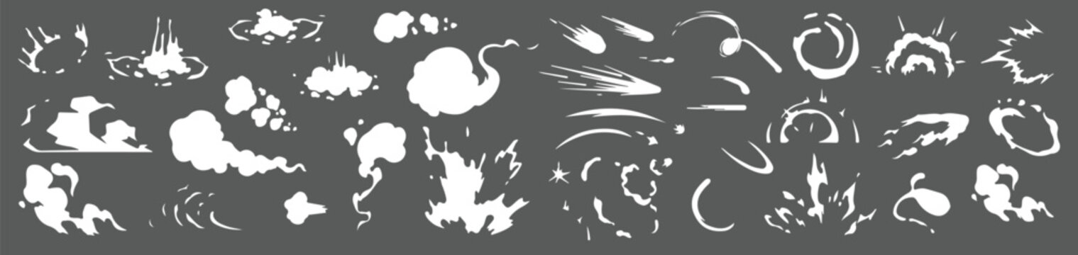 Smoke illustration set for special effects  template.vapor 2D VFX Clipart Steam clouds, mist, fume, fog, dust, explosion, or  element for animation eps file.