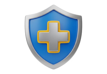 青と銀の盾アイコンと金のアクセントが透明な背景にセキュリティと保護を表す
