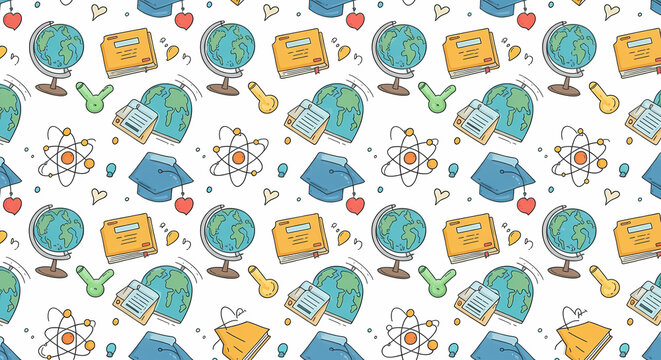 Seamless Pattern with Cute School and Science Elements