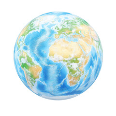 Beautiful 3D render of planet Earth, with detailed land and sea features.
