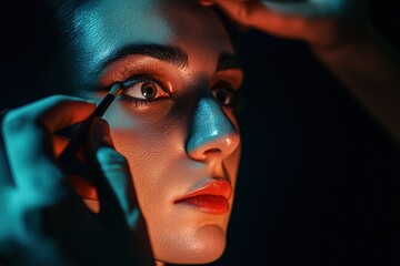 Makeup artist creates beautiful image by applying makeup, he knows everything about cosmetics