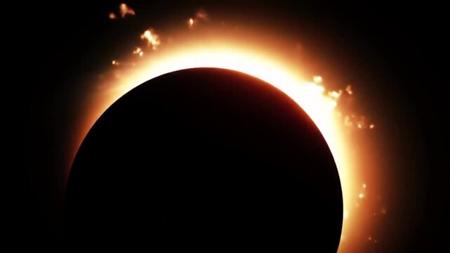 A stunning celestial phenomenon showcases a solar eclipse with a brilliant corona of light surrounding the dark, obscured sun in the vast, black expanse of space.