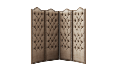 A decorative four-panel room divider with an elegant tufted design and a vintage finish. isolated on white background and transparent background