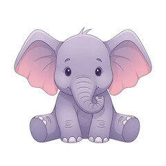 Fototapeta premium Adorable baby elephant cartoon sitting happily. Cute purple animal character illustration isolated on a white background.