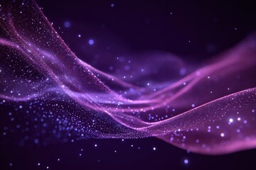 Obraz premium Digital purple particles create a flowing wave of light, showcasing stunning detail and depth at gigapixel resolution in a mesmerizing visual display