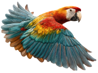 Scarlet Macaw Parrot Flying with Vibrant Plumage Isolated on White Background Vector Illustration