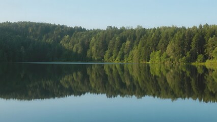 Calm Lake with Forest Reflection