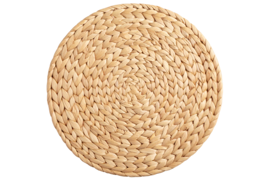Round Woven Rattan Placemat with Natural Finish, isolated on a transparent background