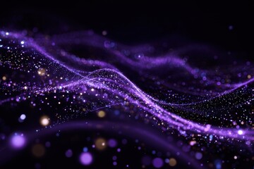 Fototapeta premium Digital purple particles create dynamic waves of light in an abstract cosmic landscape