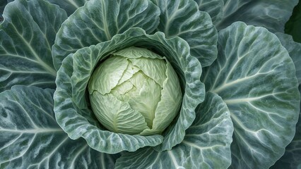 Obraz premium Characterized by a flat and expansive head, this cabbage makes leaf separation simple after the edges are trimmed.