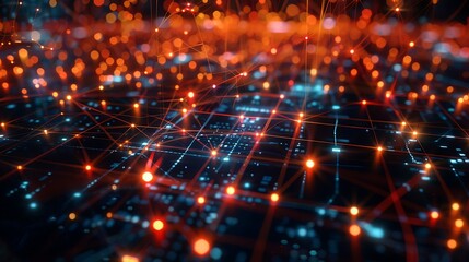 Fototapeta premium A vibrant fusion of technology, science, and design, featuring digital patterns, abstract shapes, and futuristic concepts. Dynamic waves, geometric grids, and colorful fractals create a stunning visua