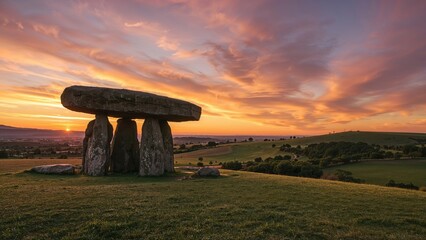 Twilight scene featuring a prehistoric dolmen structure