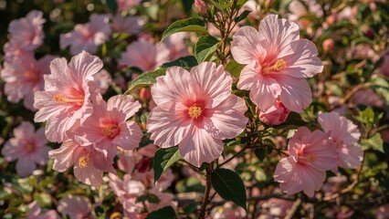 Obraz premium Double-Petaled Rose Of Sharon Flowers In Soft Pink Fully Opened