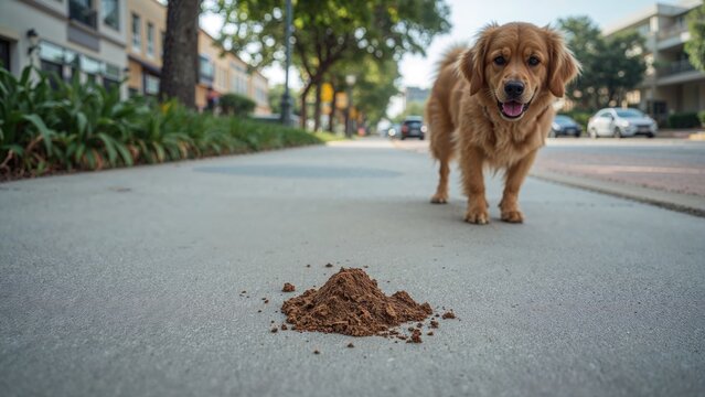 Daytime view of dog droppings on the walkway