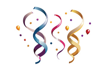 Obraz premium Celebration background with serpentine ribbons and confetti balloons for festive holiday party or decoration elements isolated on white background perfect for birthdays