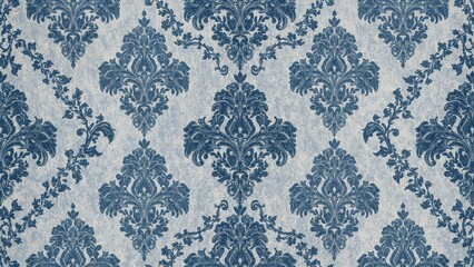 Blue damask motif arranged in a continuous diamond-shaped pattern