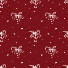 Vintage Christmas coquette seamless pattern with bow and ribbon. Whimsical wrapping paper design. 