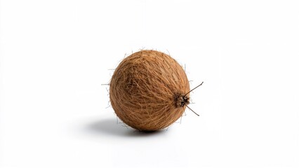 Single coconut on plain backdrop