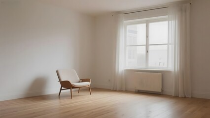 Minimalist Room with Wooden Floor and Single Chair Near Window