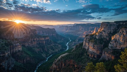 Radiant cliffs and multicolored mountains at early morning