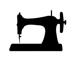 Black and white silhouette of a vintage hand crank sewing machine