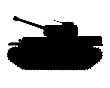 Black silhouette of a panzer tank symbolizing war, conflict and military might