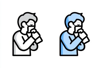 Man Coughing, Covering Mouth, Hygiene, Indoor, Illustration