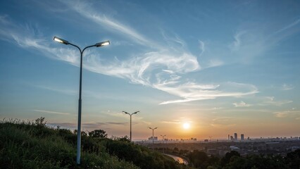 Innovative streetlight with LED technology under clear sky