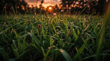Magnified shot of flora and grass amidst trees during twilight