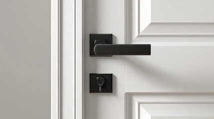 Modern Black Door Handle and Lock Set with Square Plate Detail