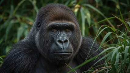 Naklejka premium Detailed view of a mature female gorilla