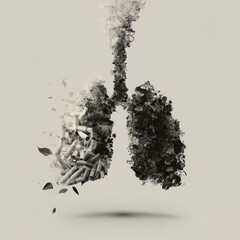 Damaged Lungs, Smoke, Air Pollution, Health Risk, Grey Background, Anti-Smoking Campaign