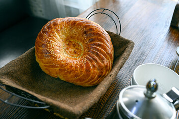 Traditional of Central Asia flatbread on the table