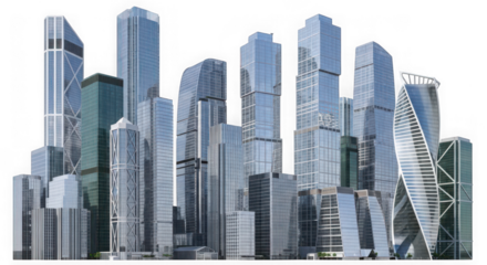 Ai generated image of modern skyscrapers in a city skyline isolated on transparent background