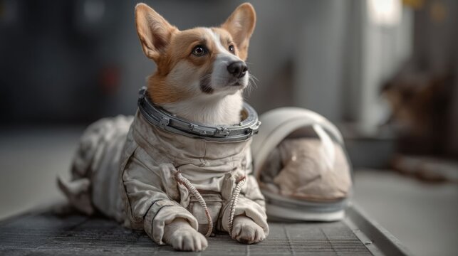 A corgi in astronaut gear.