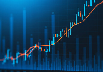 Stock Market Chart Showing Uptrend with Candlestick and Line Graphs