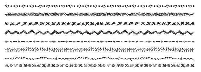 Hand drawn border lines. Doodle wave underline set, vintage squiggle ornament