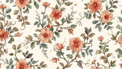 Watercolor art featuring repeated flowering branch motifs