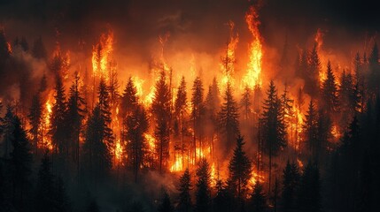 Forest fires are burning the forests in summer, nature landscape