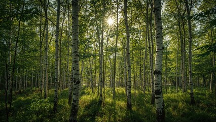 Obraz premium Early morning scene in a birch woodland